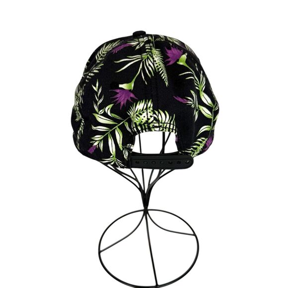 HM‎ Tropical Print Adjustable Snapback Hat Black/Purple/Green Leaf Design Unisex - Picture 5 of 10